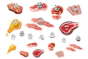 Cartoon cuts of meat and meat food