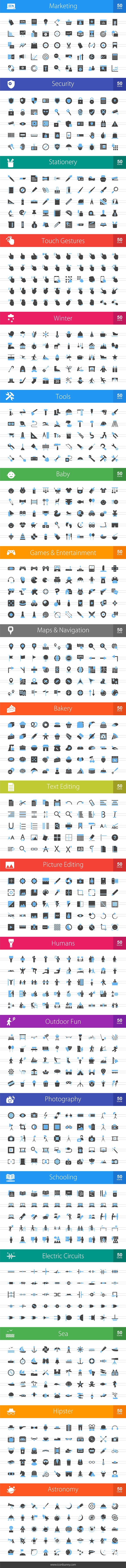 1000 Filled Blue & Black Icons (V4) in Graphics - product preview 1