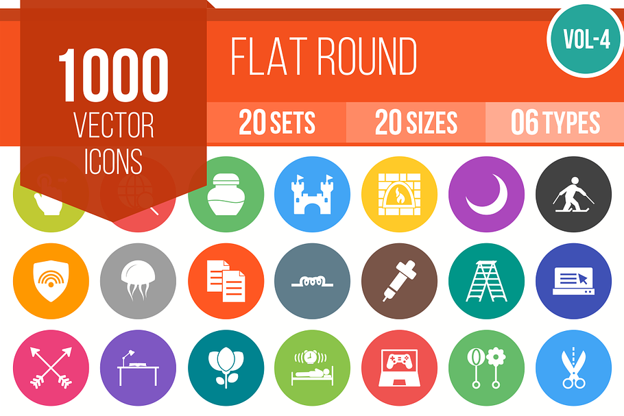 1000 Flat Round Icons (V4) in Graphics - product preview 8