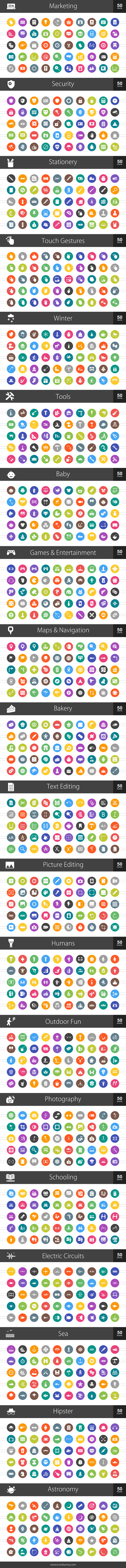1000 Flat Round Icons (V4) in Graphics - product preview 1