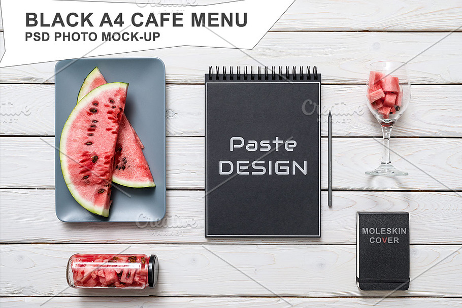 Black A4 Cafe Menu Mockup in Product Mockups - product preview 8