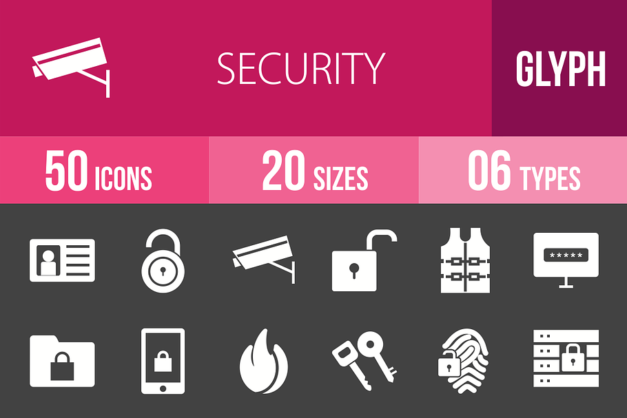 50 Security Glyph Inverted Icons