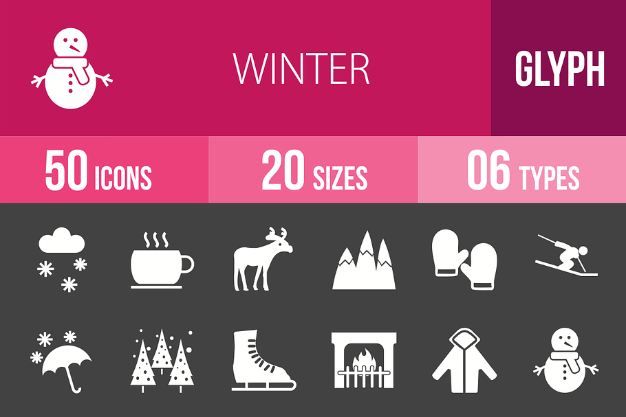 50 Winters Glyph Inverted Icons
