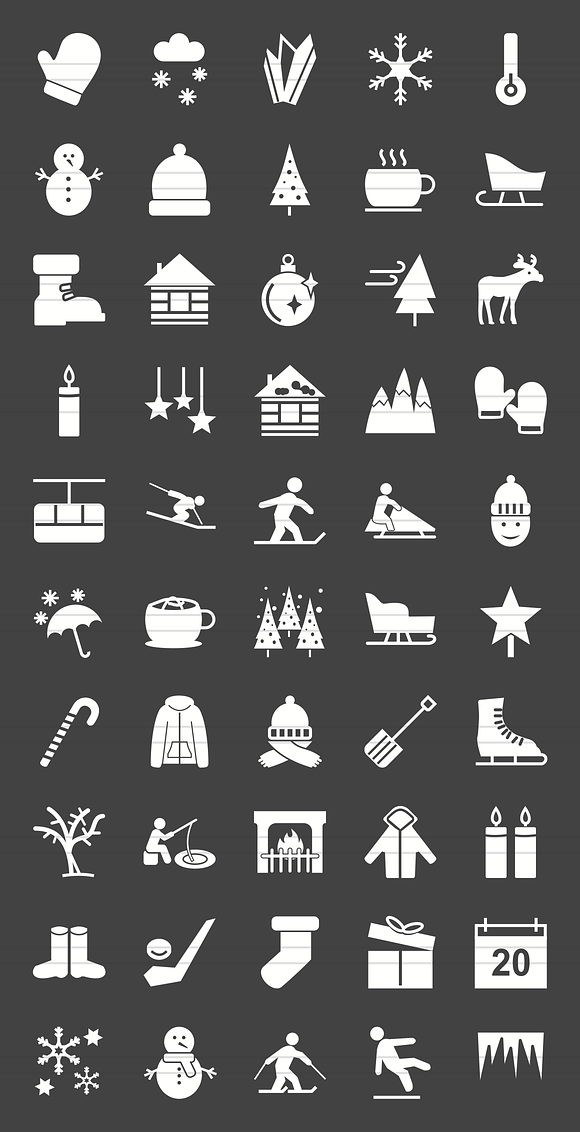 50 Winters Glyph Inverted Icons in Icons - product preview 1