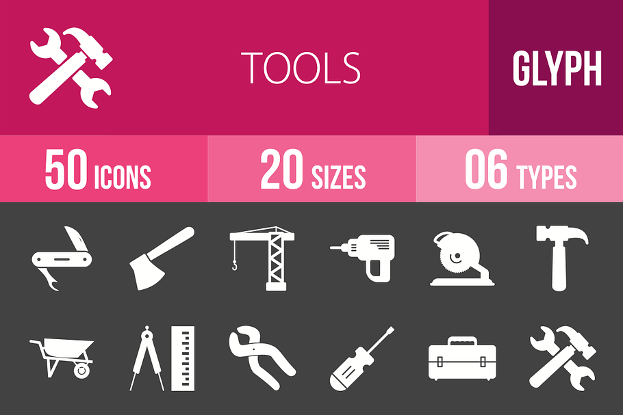 50 Tools Glyph Inverted Icons