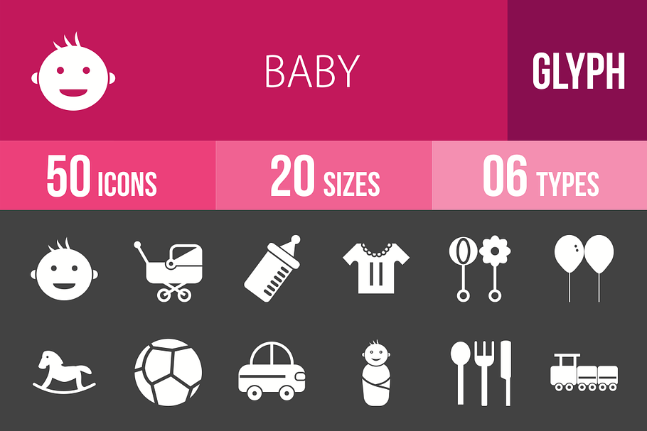50 Baby Glyph Inverted Icons
