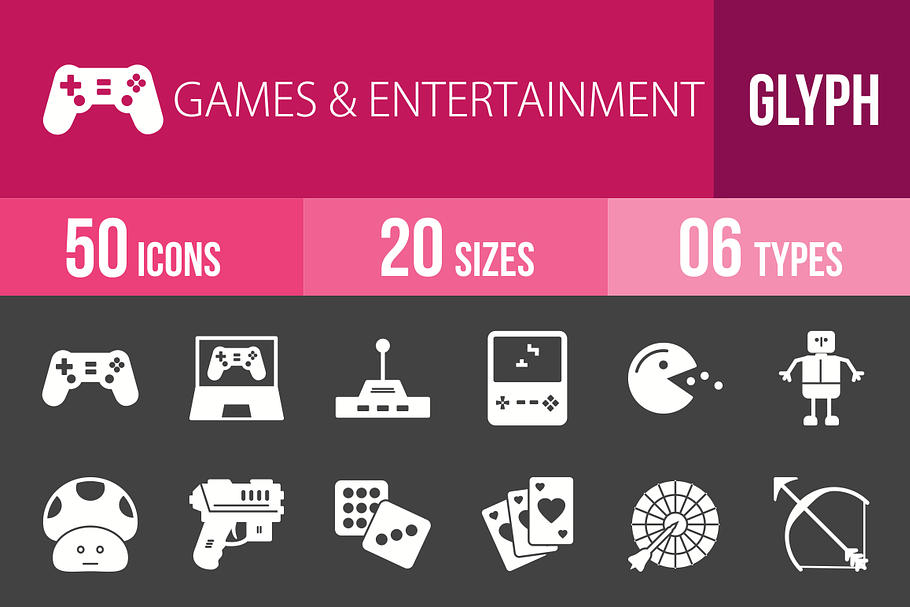 50 Games Glyph Inverted Icons in Graphics - product preview 8