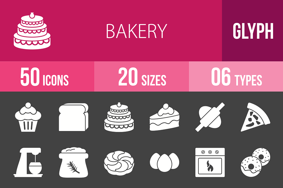 50 Bakery Glyph Inverted Icons