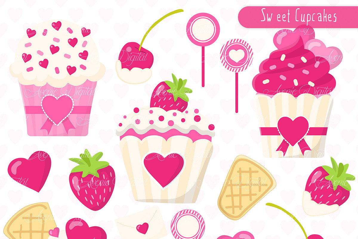Valentines Cupcakes Clipart Vectors in Illustrations - product preview 8