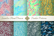 Flying Feathers. 8 Seamless Patterns