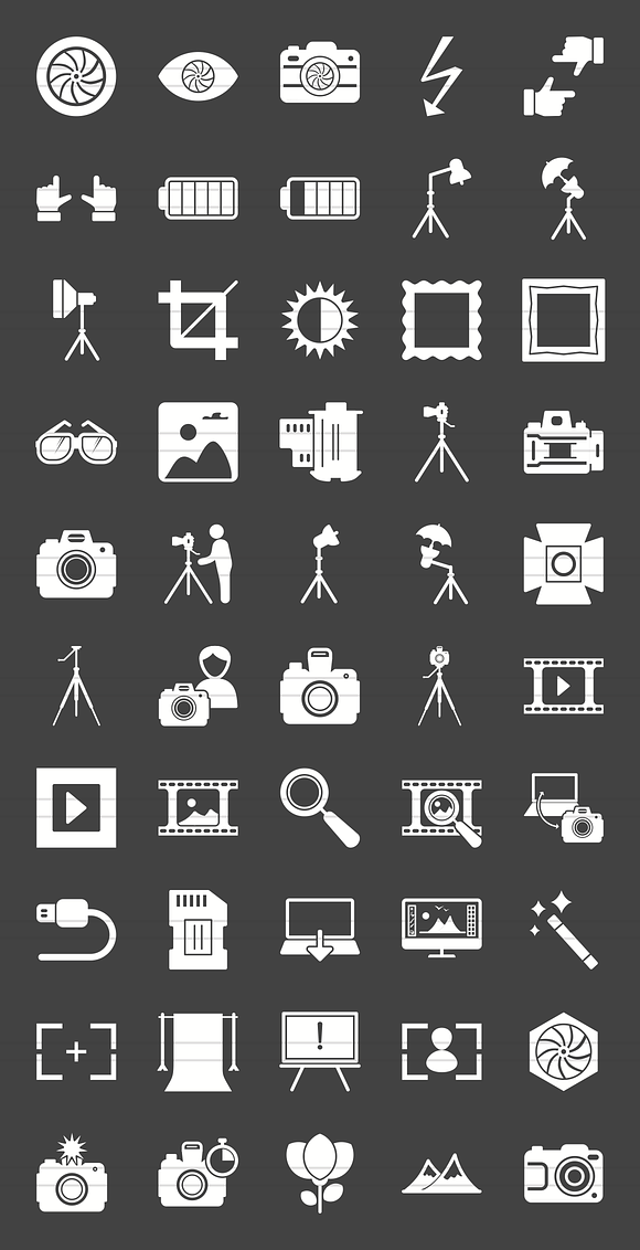 50 Photography Glyph Inverted Icons in Glyph Icons - product preview 1