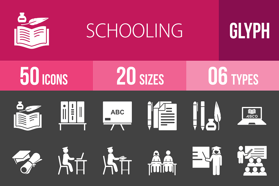 50 Schooling Glyph Inverted Icons