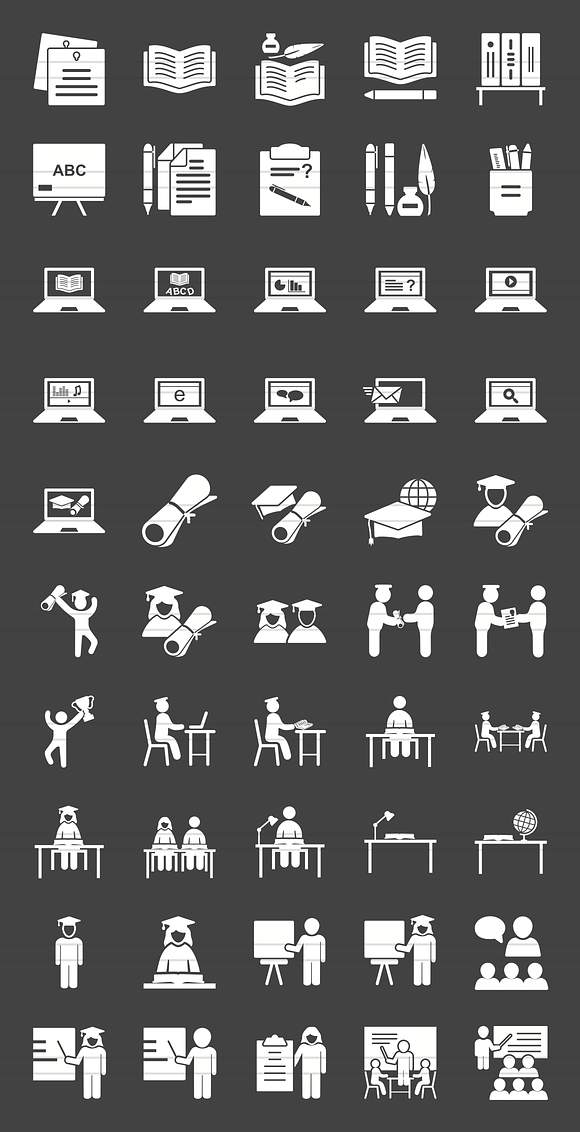 50 Schooling Glyph Inverted Icons in Graphics - product preview 1