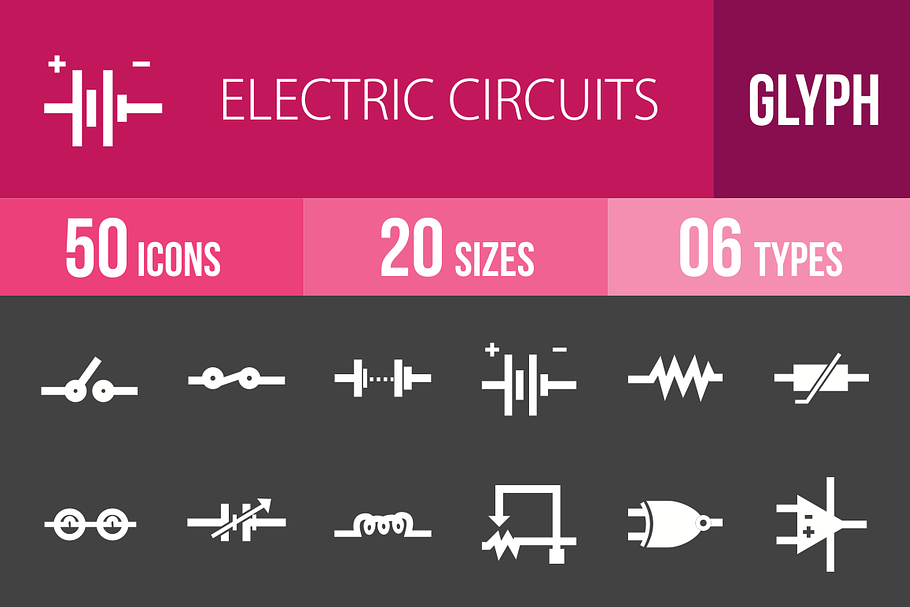 50 Circuits Glyph Inverted Icons