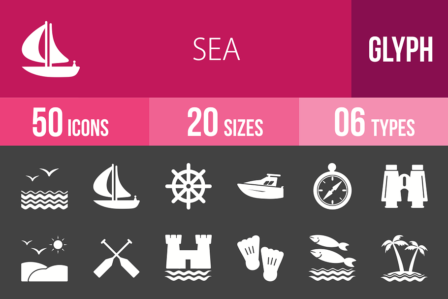 50 Sea Glyph Inverted Icons