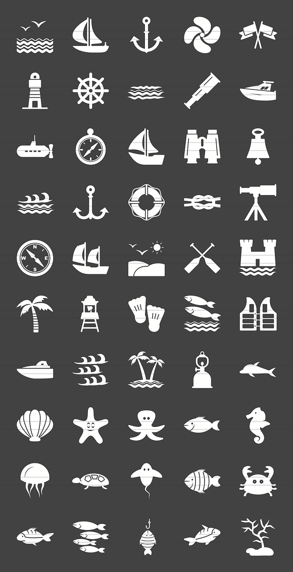 50 Sea Glyph Inverted Icons in Graphics - product preview 1
