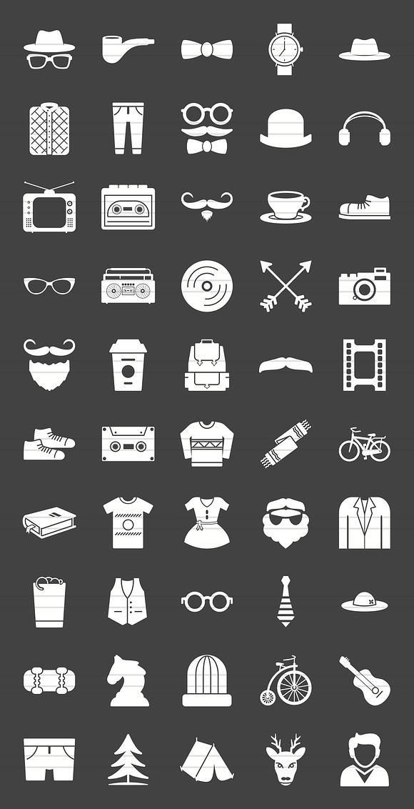 50 Hipster Glyph Inverted Icons in Icons - product preview 1