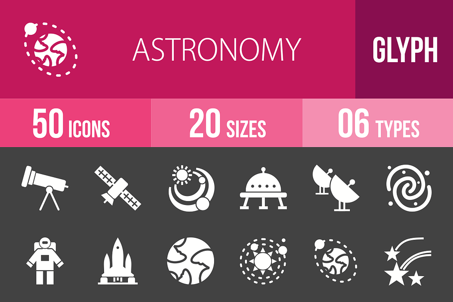 50 Astronomy Glyph Inverted Icons