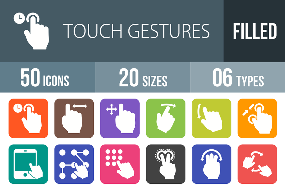 50 Touch Gesture Round Corner Icons