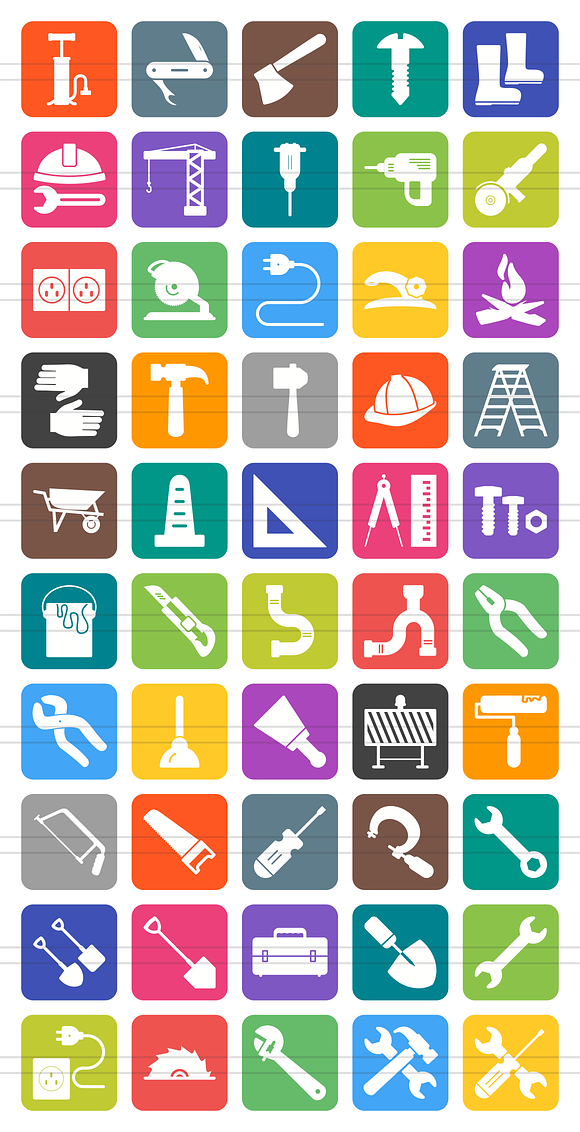 50 Tools Flat Round Corner Icons in Graphics - product preview 1