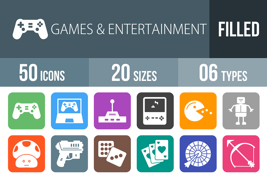 50 Games Flat Round Corner Icons in Video Game Icons - product preview 8