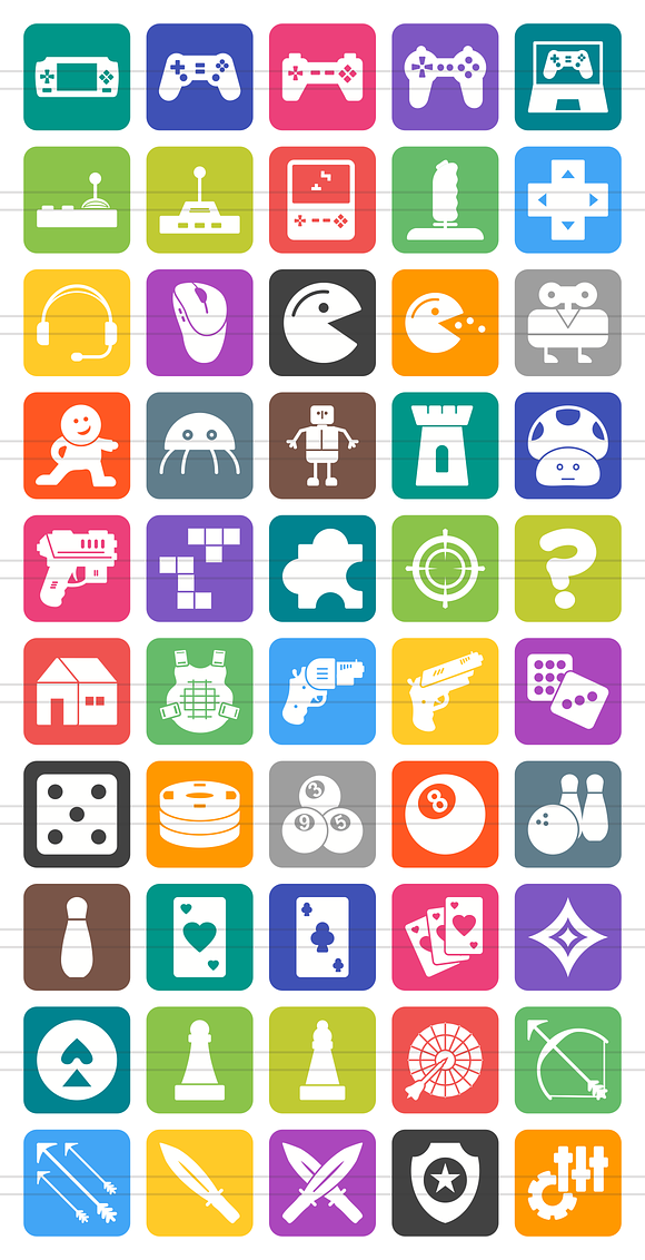 50 Games Flat Round Corner Icons in Video Game Icons - product preview 1