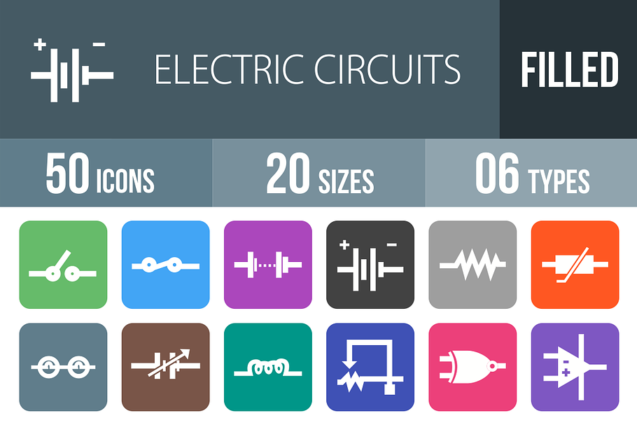 50 Circuits Flat Round Corner Icons