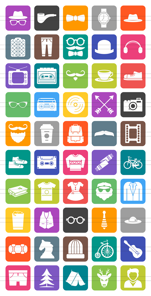 50 Hipster Flat Round Corner Icons in Icons - product preview 1