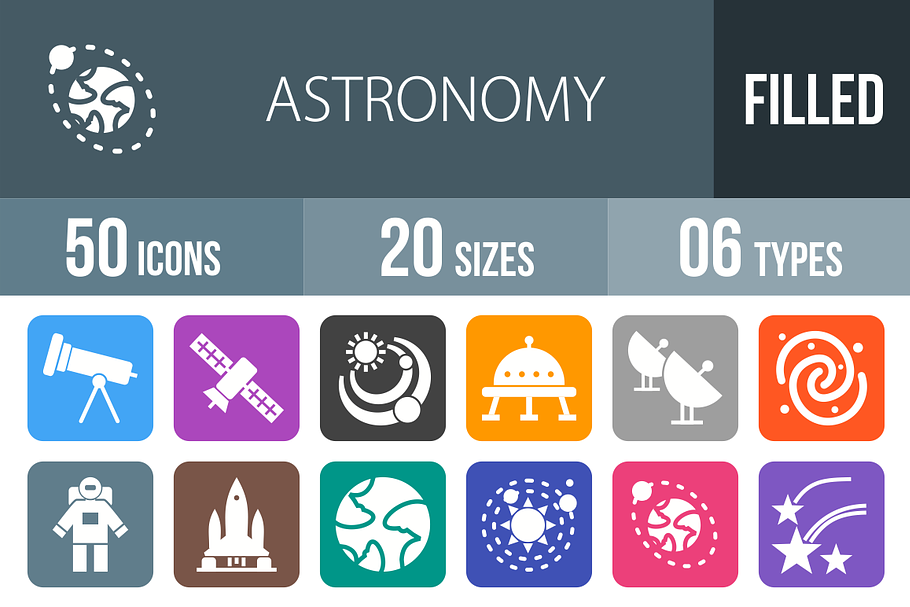 50 Astronomy Flat Round Corner Icons in Graphics - product preview 8