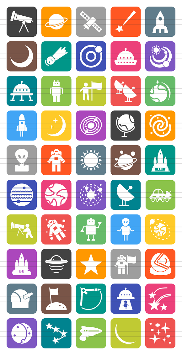 50 Astronomy Flat Round Corner Icons in Graphics - product preview 1