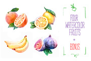 4 Watercolor fruits Vector + Bonus