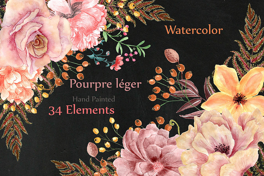 Watercolor flowers and wreaths in Illustrations - product preview 8
