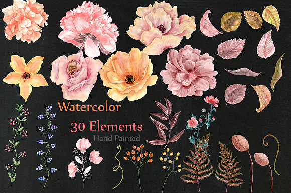 Watercolor flowers and wreaths in Illustrations - product preview 1