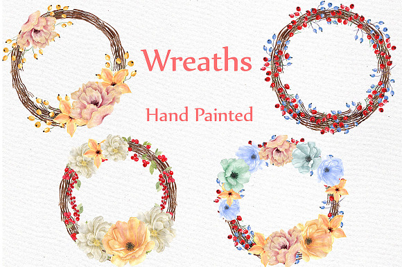 Watercolor flowers and wreaths in Illustrations - product preview 2