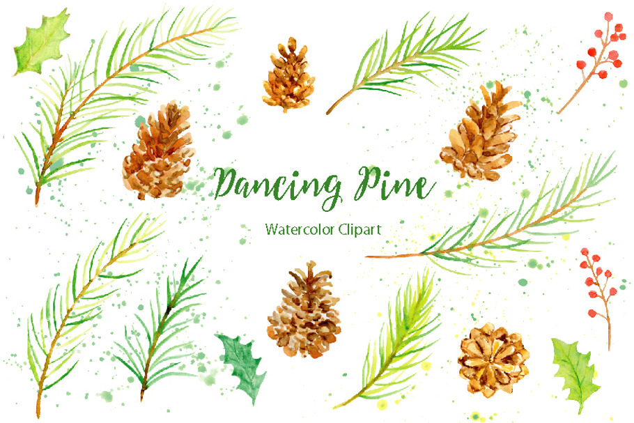 Watercolor Clipart Dancing Pine in Illustrations - product preview 8
