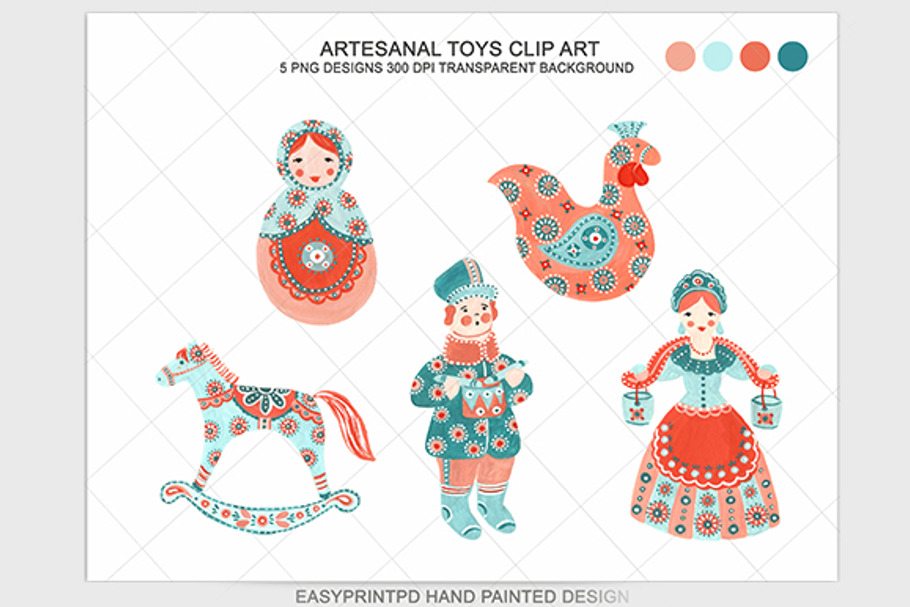 Folk Art Artesanal Toys Clip Art in Illustrations - product preview 8