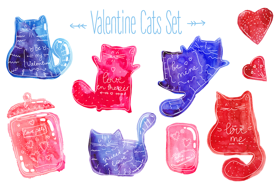 Valentine Cats Watercolor in Objects - product preview 8