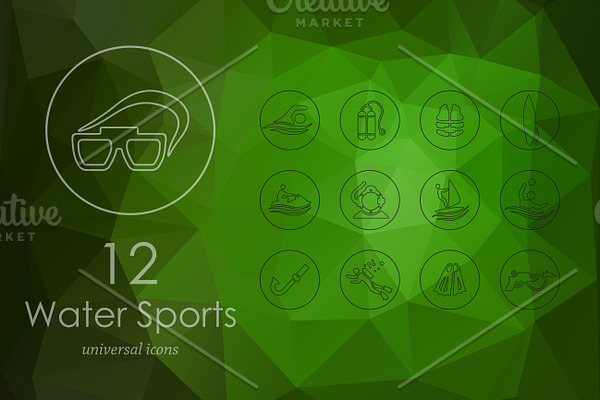 12 water sports line icons