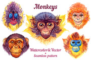 Watercolor monkeys
