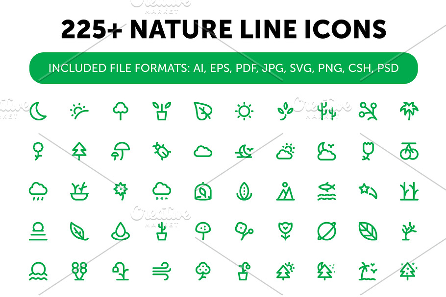 225+ Nature Line Icons Set