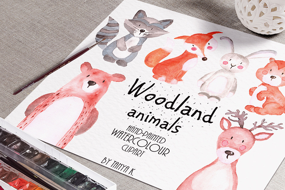 Woodland animals Watercolor Clipart