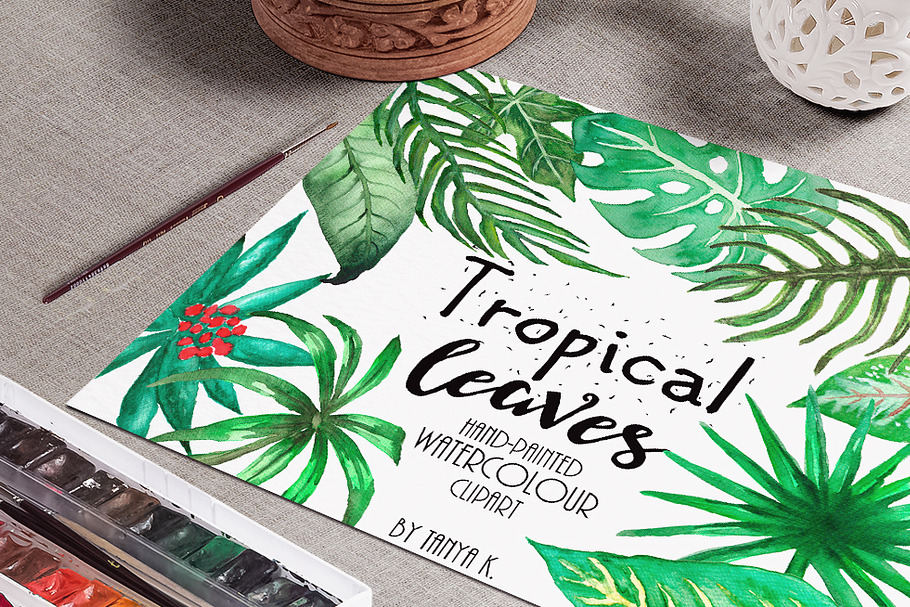 Tropical Leaves Watercolor Clipart in Illustrations - product preview 8