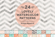24 Watercolor Digital Pattern Bundle