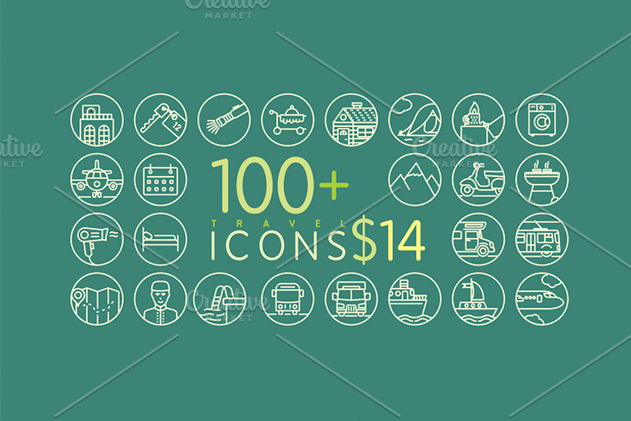 100+ Line Travel Icons for $14