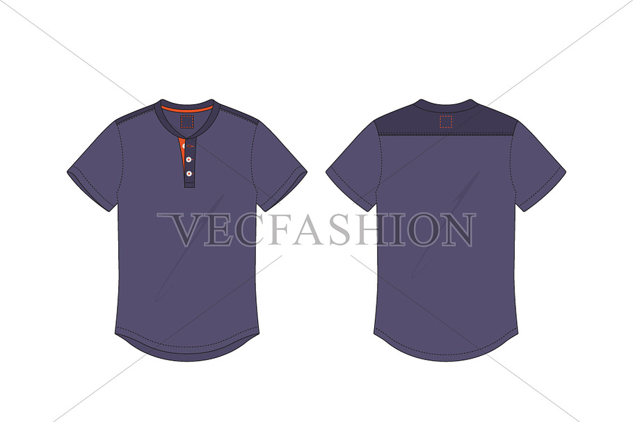 Men Henley Neck T-shirt Flat in Illustrations - product preview 8