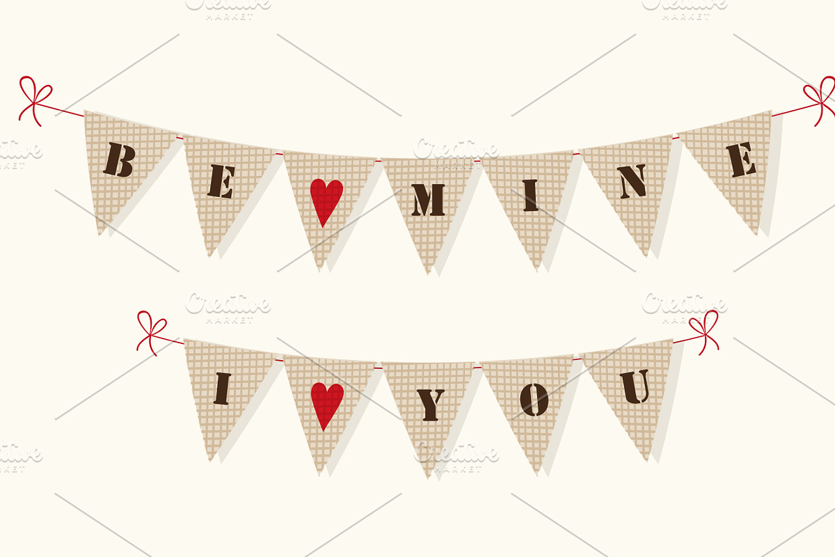 Cute burlap texture bunting flags in Illustrations - product preview 8