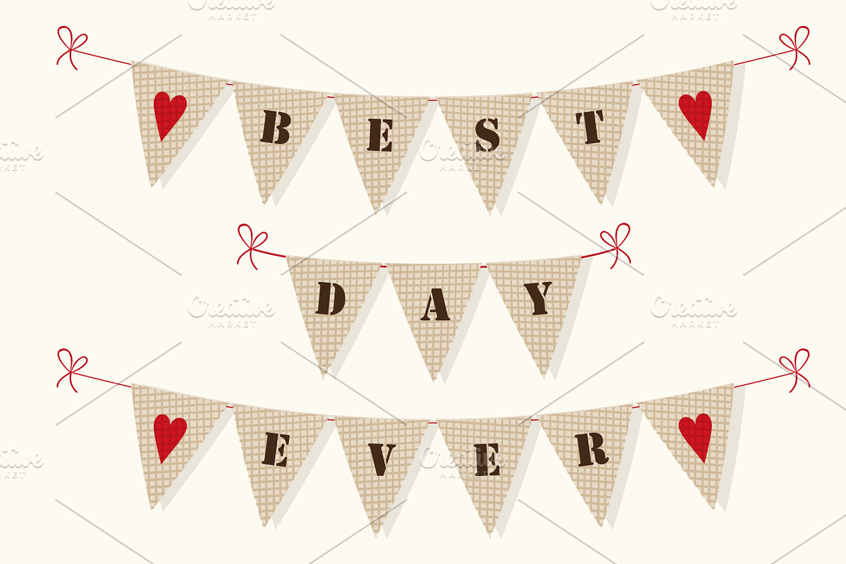 Cute burlap texture bunting flags in Illustrations - product preview 8