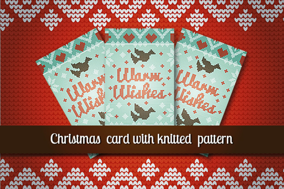 Christmas card with knitted  pattern in Illustrations - product preview 8