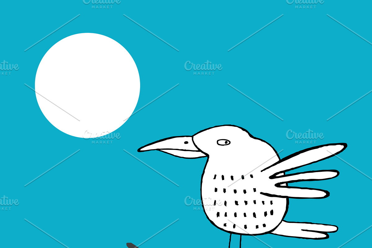 Bird on a branch at night in Illustrations - product preview 8