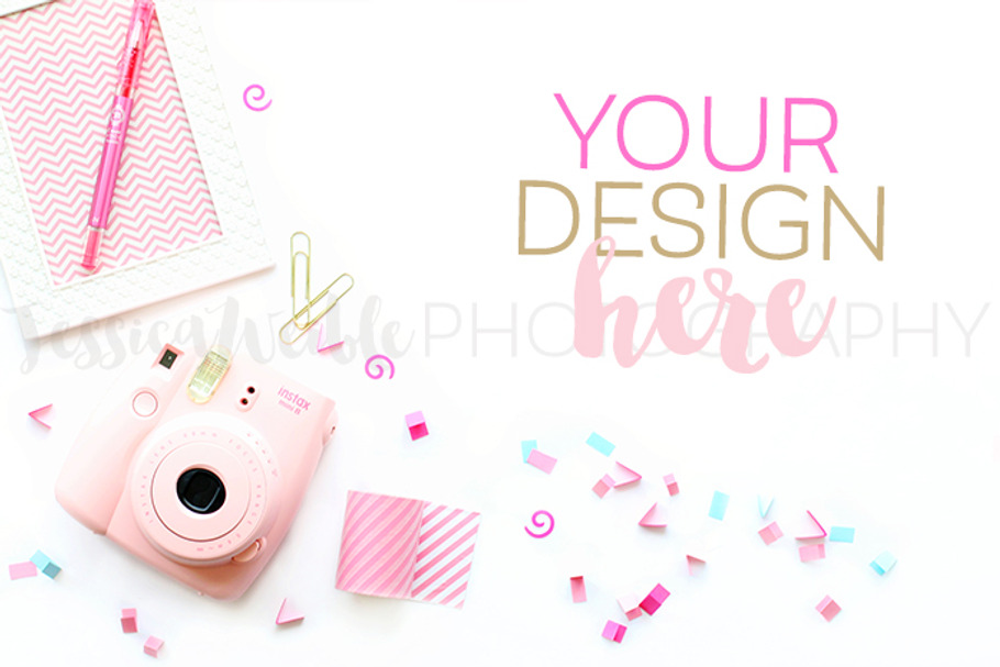 Pink Camera + Confetti Styled Photo in Product Mockups - product preview 8